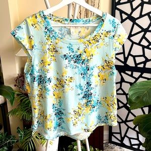 ❤️Emaline Petite Floral Spring Print Cap Sleeve Top for Women-PL- Aquamarine-NWT